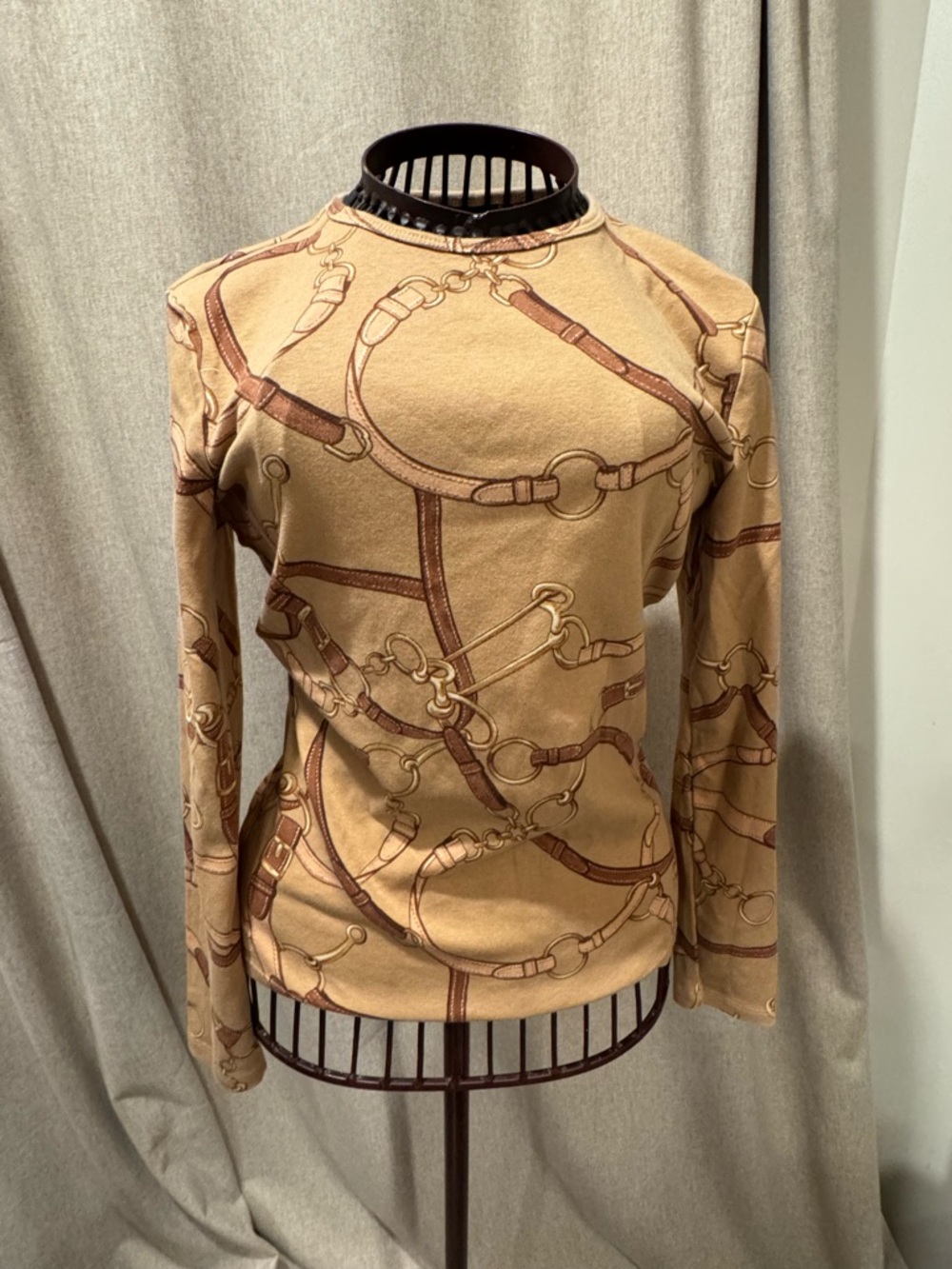 Lauren Ralph Lauren - Equestrian Chain Print Long Sleeve Tee - Extra Small - XS